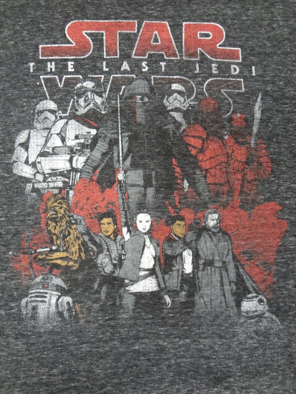 STAR WARS THE LAST JEDI MOVIE CAST SUPER SOFT GRAY 2XL XXL T-SHIRT L778